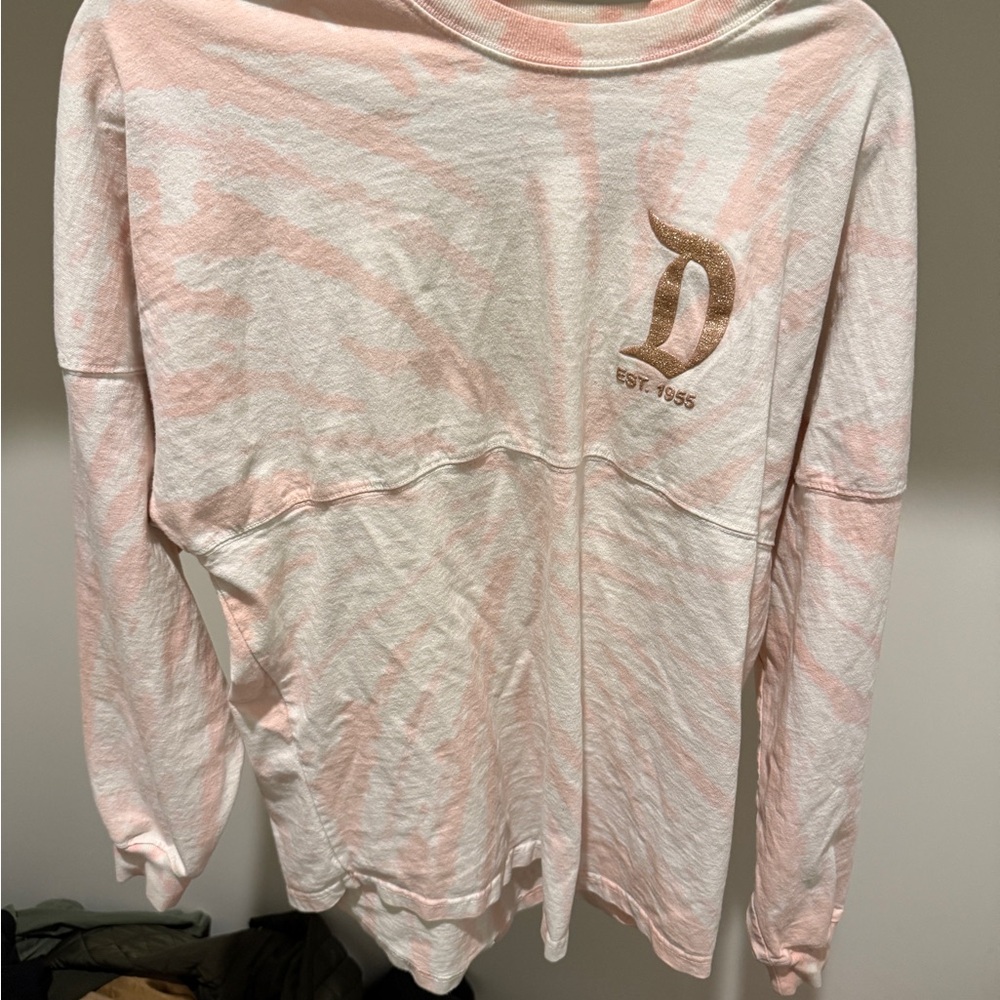 Women's Light Pink Tie-Dye Long Sleeve Top with Logo